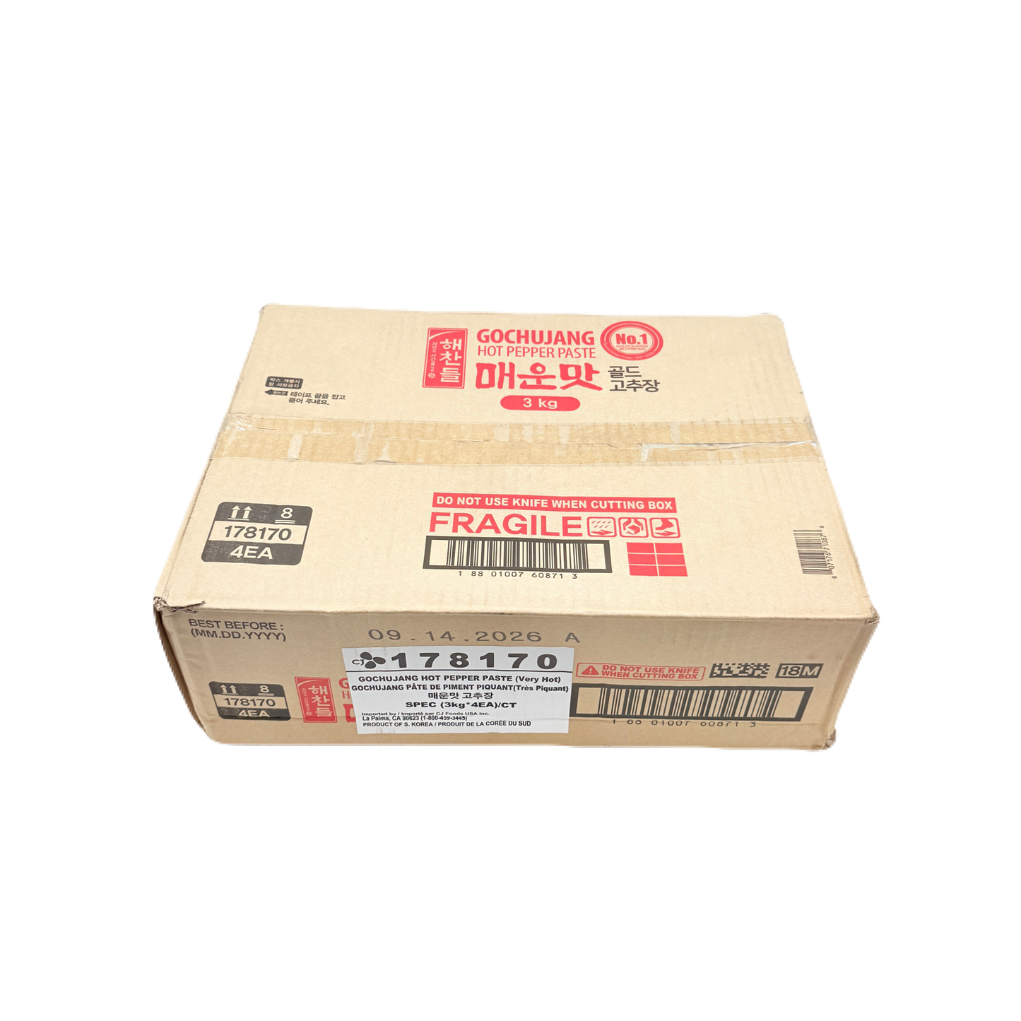 CJ SPICY PEPPER PASTE (3KG*4) 해찬들 매운맛 고추장
