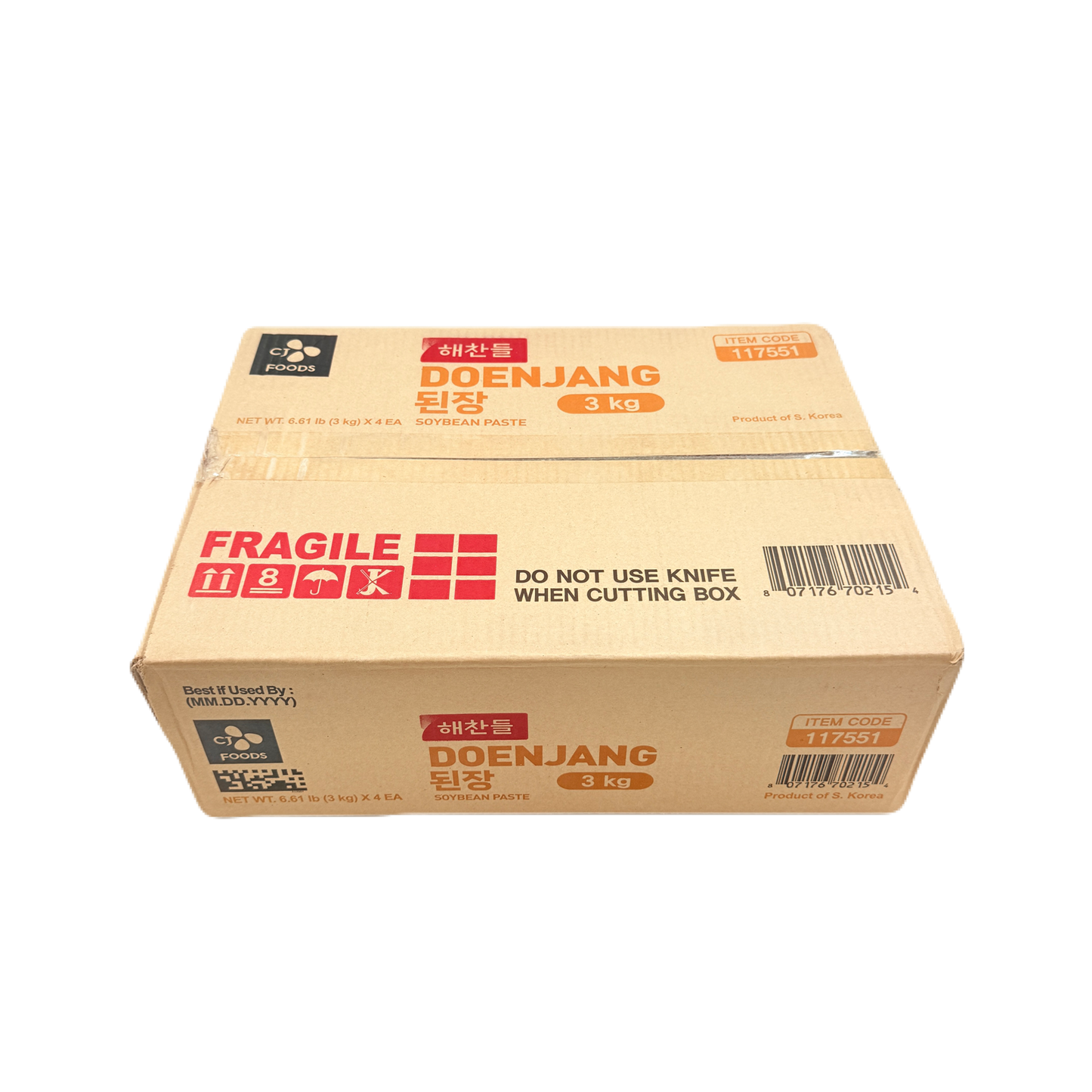 CJ SOYBEAN PASTE (3KG*4) 해찬들 재래식 된장