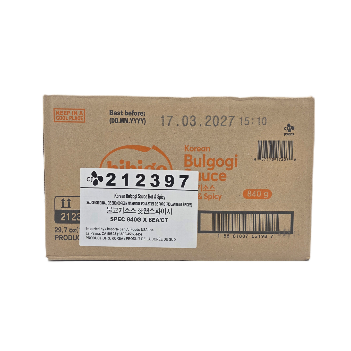 CJ BIBIGO BULGOGI SAUCE HOT&SPICY (840G*8) CJ 비비고 불고기 소스 핫&스파이시 (212397)