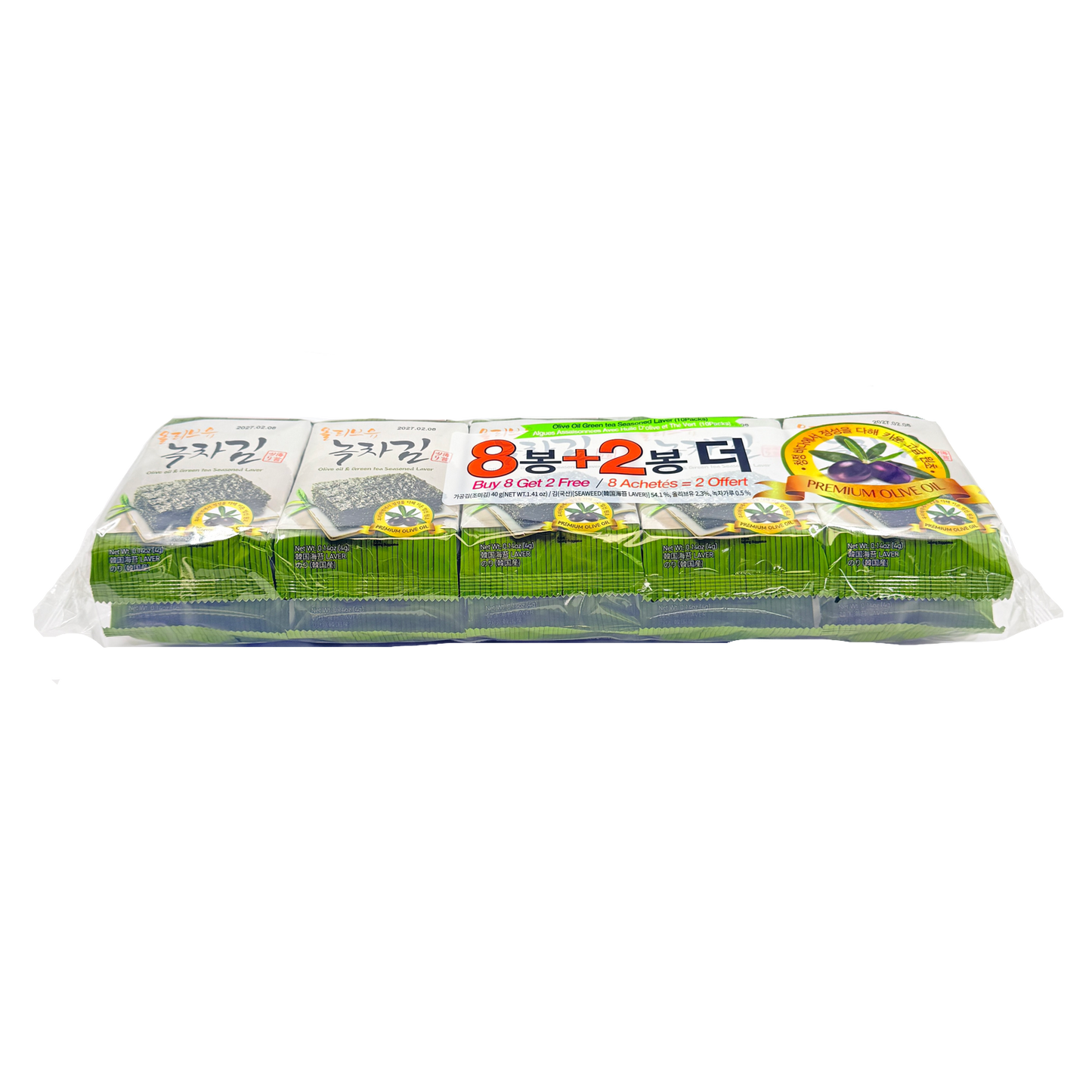 SEAWEED OLIVE OIL GREEN TEA SNACK (4G*10) * 12 대천김 10단 올리브 녹차 도시락 김
