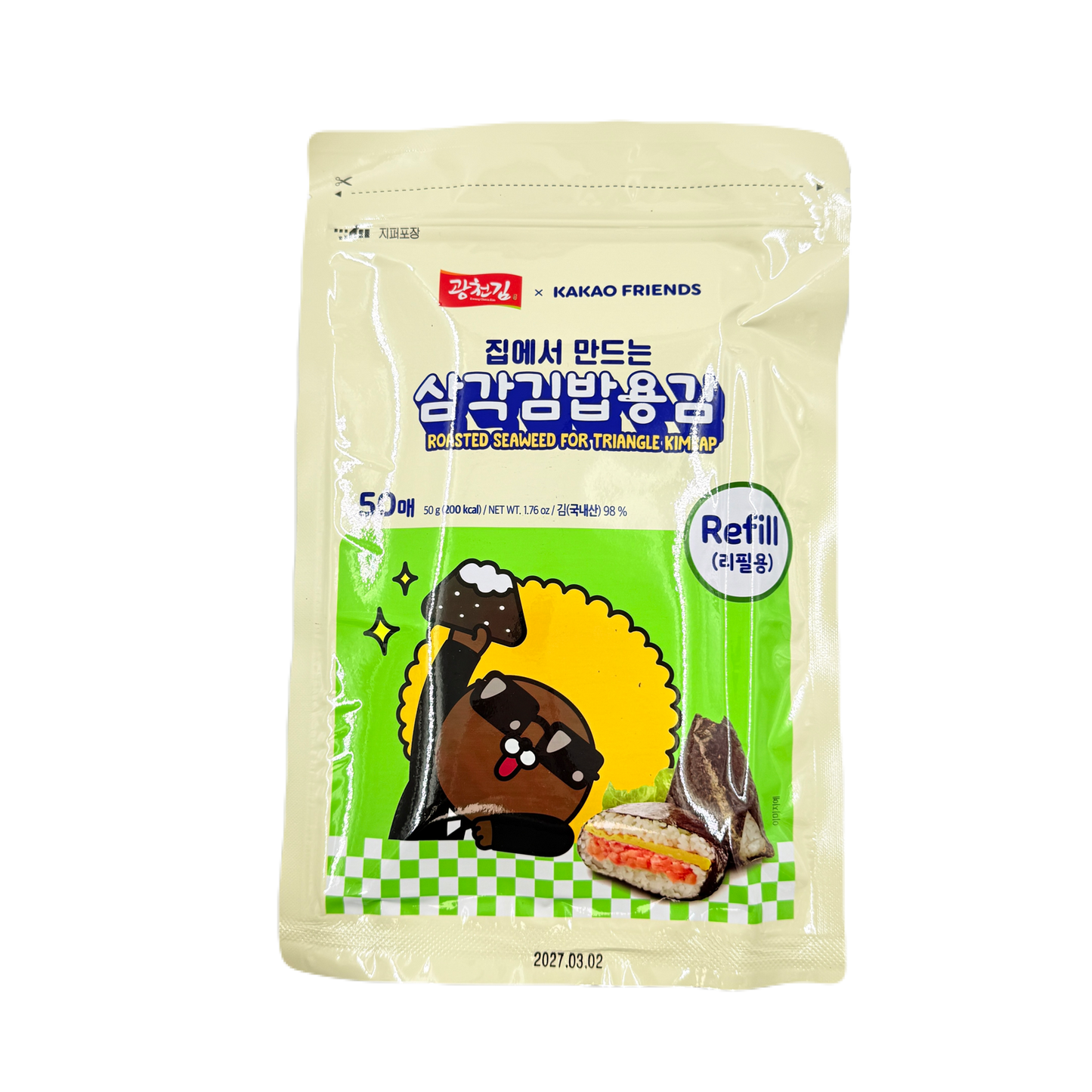 KAKAO FRIENDS KIMBAB SEAWEED REFILL (50G*20) 카카오 프렌즈 삼각김밥 김 (리필용50매)
